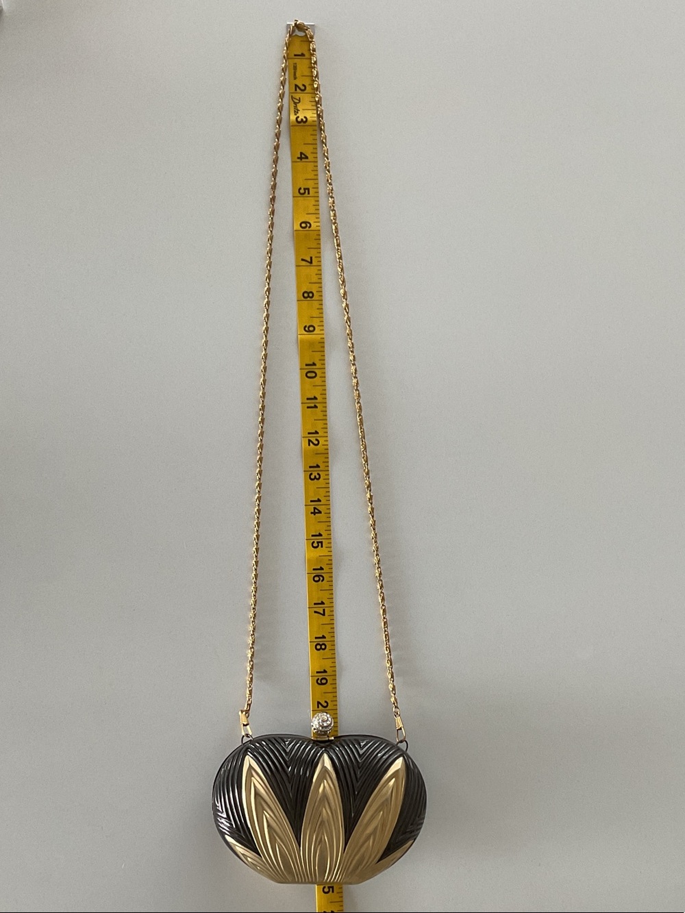 Gold and Black/Charcoal Gray Sculpted Leaf Crossbody Metal Clutch - Women Bags - Picture 15 of 15